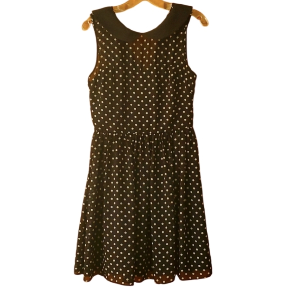 Betsey Johnson Womans Sleeveless Collared‎ Black & White Polka Dot Dress Size 8